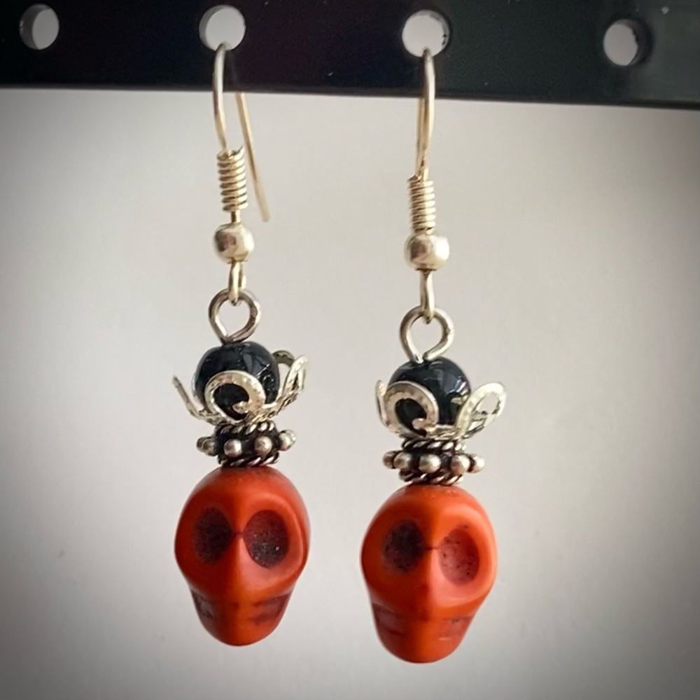 Skull King Orange Howlite Handcrafted Earrings